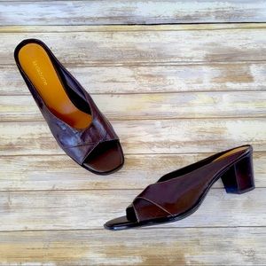 Liz Claiborne Twinkle 2 Brown Open Toe Slip-On Low Heel Leather Mules Size 9